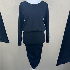 Prairie Underground sweatshirt Dress Black Organic Cotton Ribbed Blouson Midi S